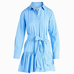 Free Assembly Women's Bubble Hem Cotton Mini Shirt Dress Blue Belted Sz M NWT